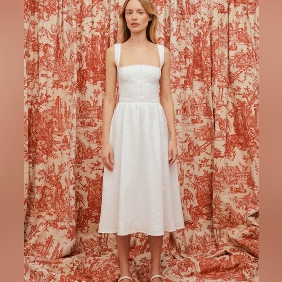 Reformation Dresses & Skirts - NEW Reformation Tagliatelle Linen Midi Dress in White Lace Detail | size 0